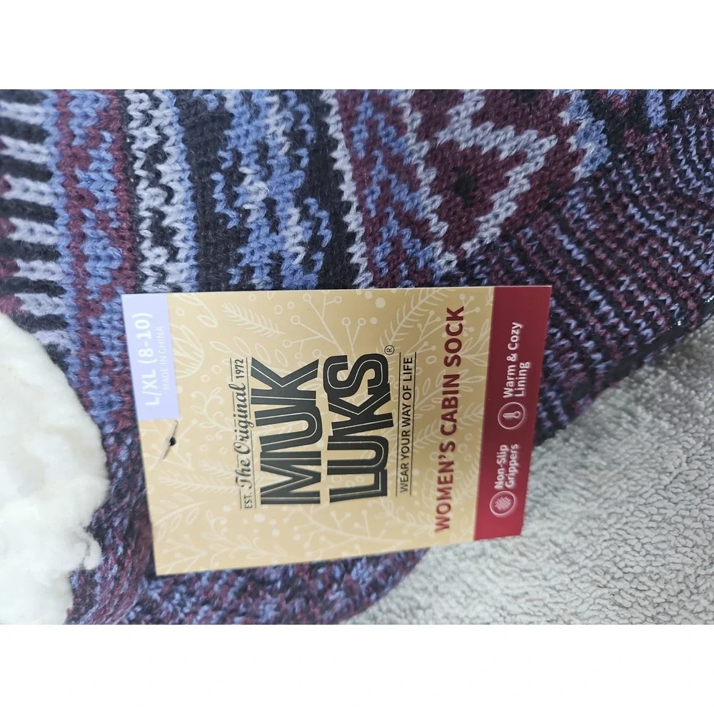 Muk Luks Sherpa Lined Cabin Socks Womens L/XL 8-10  NWT Cozy Lining NonSlip 1672